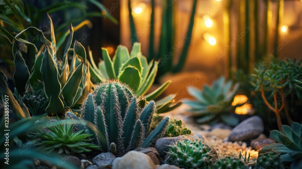 Aufkleber succulent garden illuminated by artificial light showcasing a variety of cacti and plants creating a