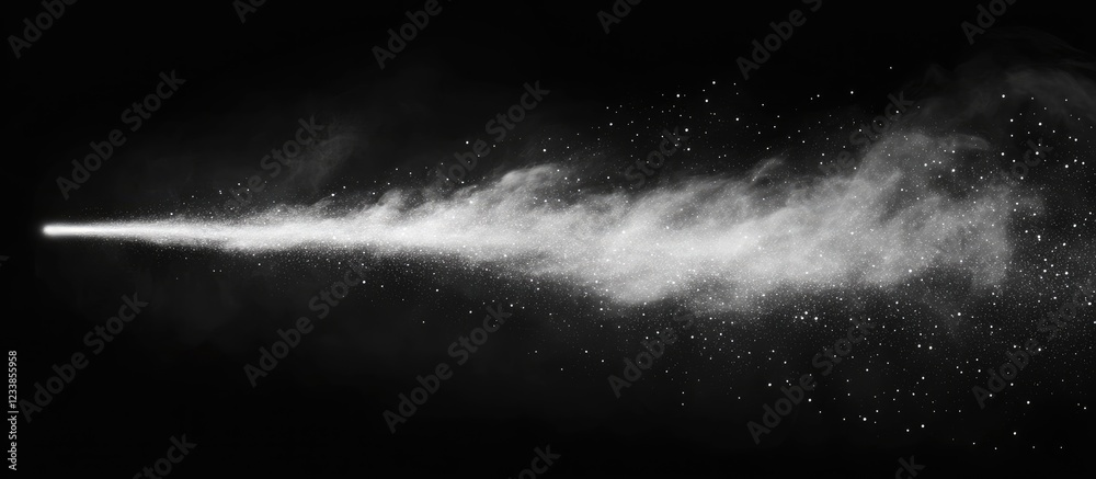 Aufkleber dynamic comet trail in dark space with glowing white glitter effects and misty clouds perfect for te
