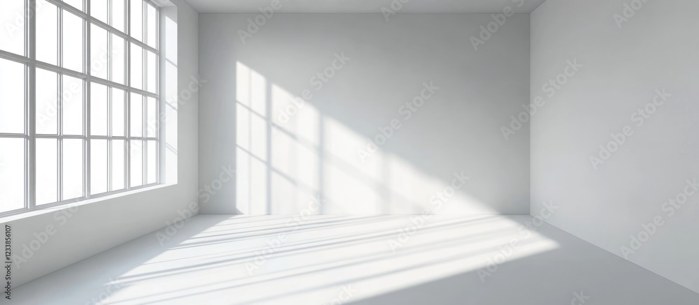 Poster bright minimalist interior room mockup featuring a blank frame and ample empty space for text displa