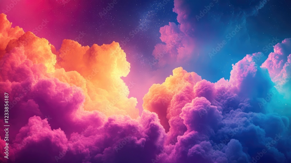 Aufkleber Colorful clouds with abstract biological motifs creating an ethereal atmosphere and ample space for text insertion in a dreamy landscape