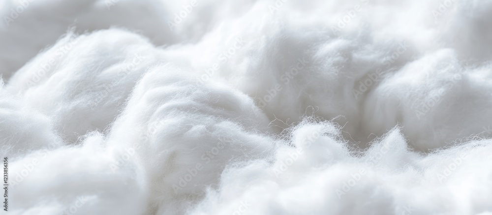 Poster fluffy white cotton macro texture creating ample blank space for custom text and design overlay in a