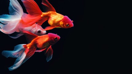 Obraz premium Vibrant Goldfish Swimming Gracefully in an Aquarium with Dark Background and Ample Copyspace for Text and Branding