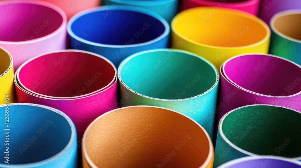 Poster colorful cardboard tubes arrangement with blank space for custom text or design ideas