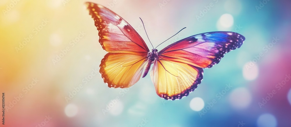 Aufkleber colorful butterfly in vibrant hues fluttering against a dreamy soft-focus background creating a sere