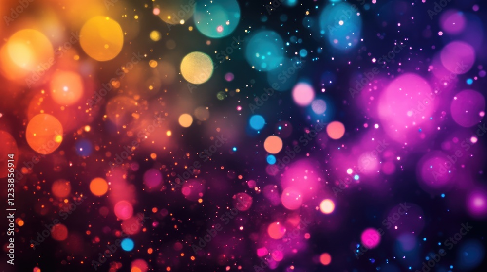 Poster Colorful Bokeh Abstract Background with Vivid Circular Shapes and Space for Text or Graphics