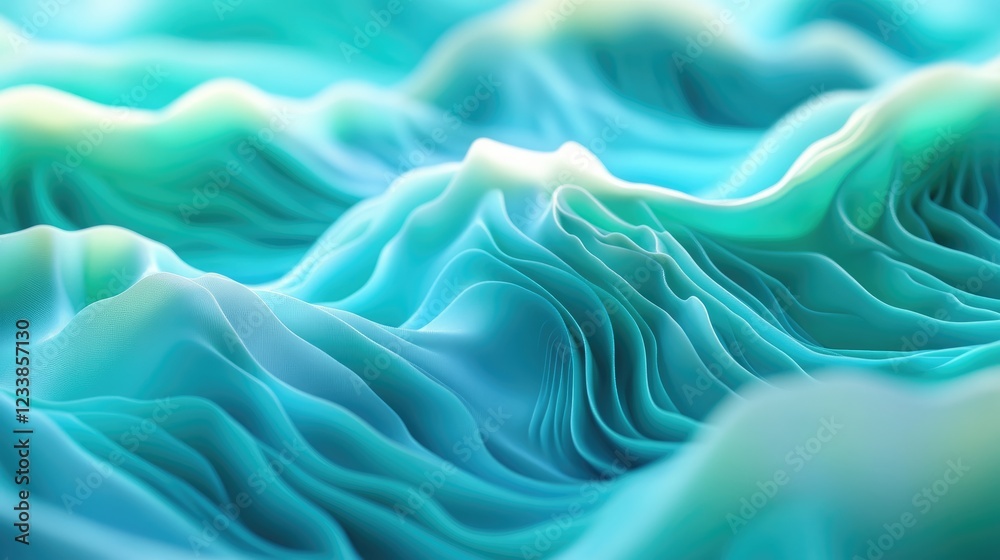 Poster Turquoise blue water waves with gentle surface undulations serene background with smooth gradients and ample copy space for text