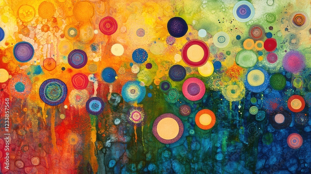 Leinwandbilder Vibrant abstract composition featuring colorful circular patterns radiating luminosity in a surreal and dynamic arrangement.