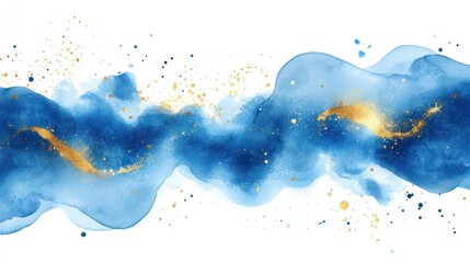 Obraz premium Blue gold watercolor waves abstract art banner