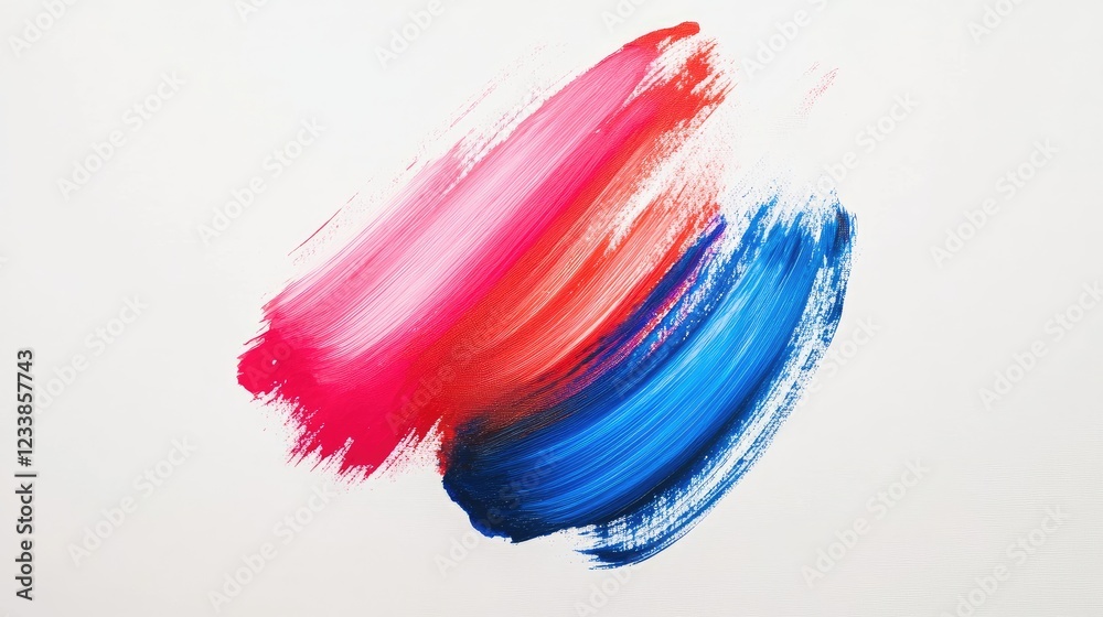 Poster vibrant abstract paint strokes in pink and blue hues on a white canvas background showcasing artisti