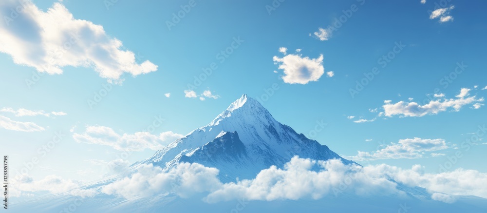 Poster Majestic mountain peak under a clear blue sky with clouds creating ample copy space for text and branding opportunities