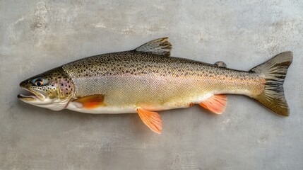 Obraz premium Fresh whole trout fish displayed on a stone surface showcasing both raw and grilled preparation methods from a top view.