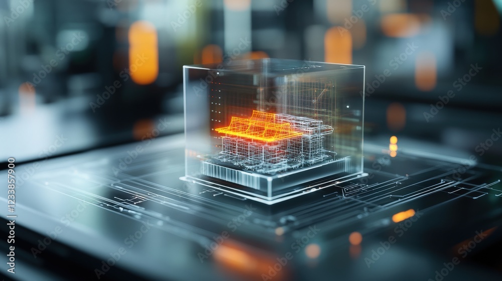 Poster Futuristic Digital Cube Displaying 3D Data Visualization Concepts