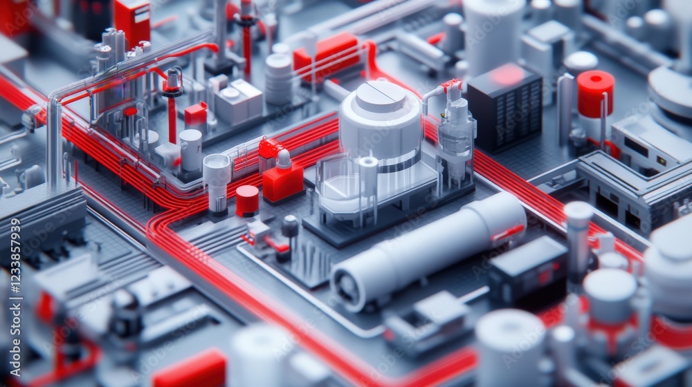Poster abstract industrial concept with red and gray technical elements
