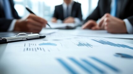 Business Meeting with Charts and Documents in Modern Office Setting