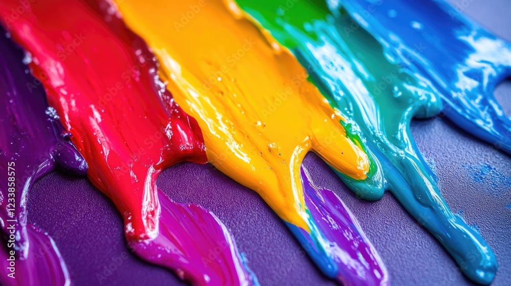Aufkleber Vibrant Close-Up of Melting Rainbow Paint Creating a Colorful Texture with Empty Space for Text or Graphics