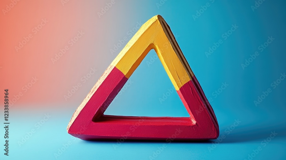 Aufkleber Colorful clay triangle logo with empty space for text showcasing creative claymation art on a vibrant blue and orange background.