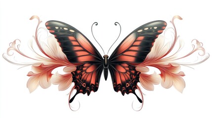 Elegant Butterfly with Floral Elements Symbolizing Freedom and Growth in Nature