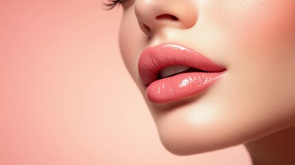 Obraz premium Young pretty girl with naturarl makeup on beige background. Skin care concept