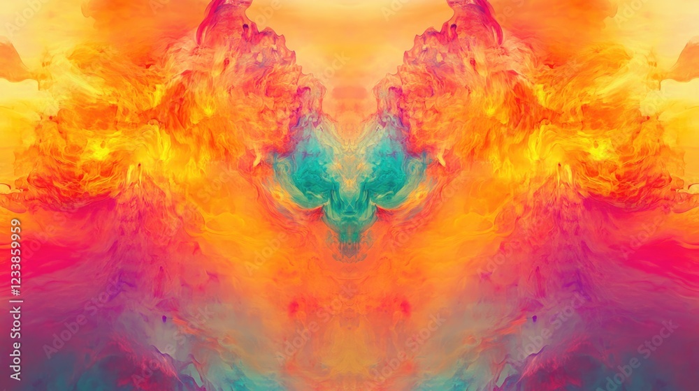Poster Psychedelic Colorful Smoke Abstract Art with Vibrant Hues and Copyspace for Text Use in Creative Projects