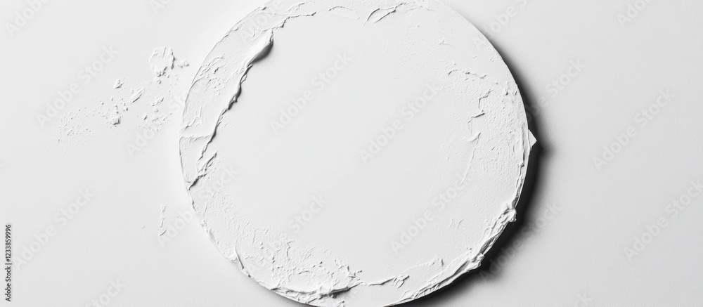 Poster white paint sample in circular shape with blank area for text placement on minimalist background