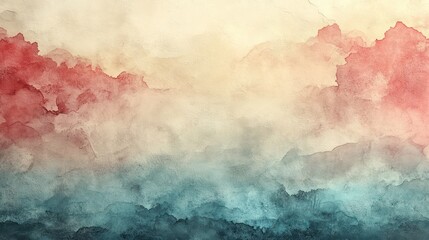 Abstract Watercolor Landscape: A Serene Blend of Red and Teal Hues