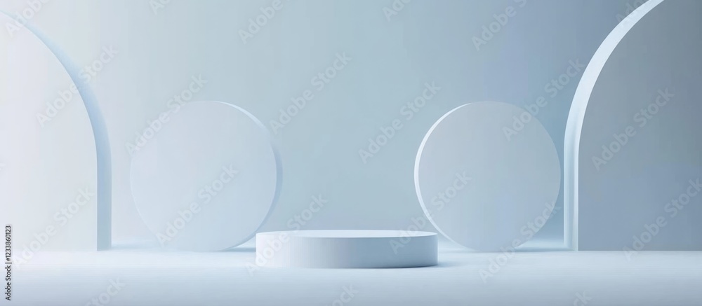 Poster white minimalist geometric abstract background featuring large space for text with circular and arch