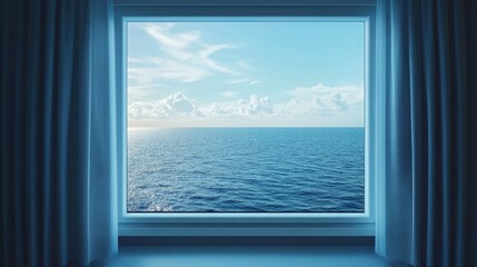 Serene ocean view from a window under a clear blue sky perfect for summer vacation and travel themes