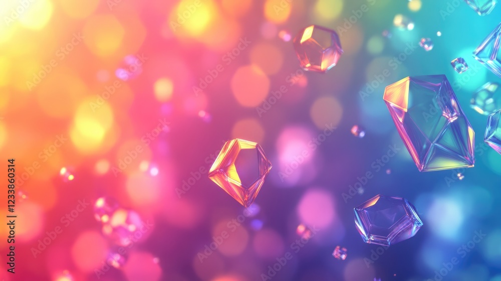 Poster Colorful bokeh background with sparkling geometric shapes and vibrant hues creating a lively, festive atmosphere