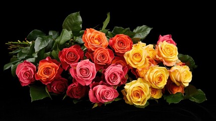 Naklejka premium Vibrant assortment of blooming roses in various colors for a stunning floral display on a dark background