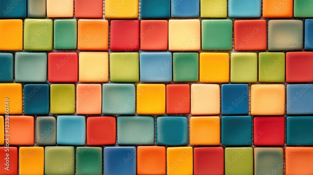 Poster Colorful Mosaic Square Tile Background with Copy Space for Text Overlay in Modern Interior Design or Creative Projects