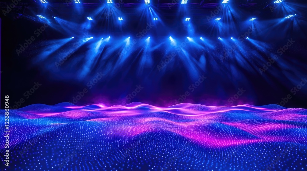 Leinwandbilder Dynamic Blue Waves Illuminated by Disco Lights on a Dark Background with Ample Copy Space for Creative Design