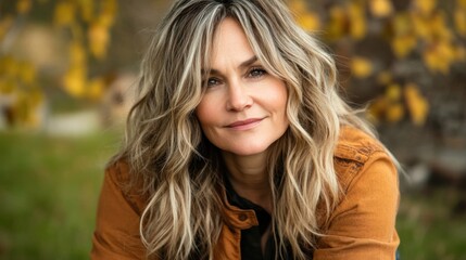 Fototapeta premium Autumn Portrait of a Woman with Long Blonde Hair