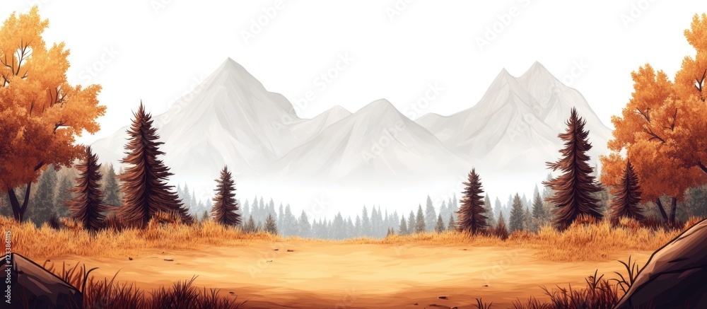 Aufkleber Majestic mountain scenery with autumnal coniferous forests and ample blank space for text integration in a serene natural setting