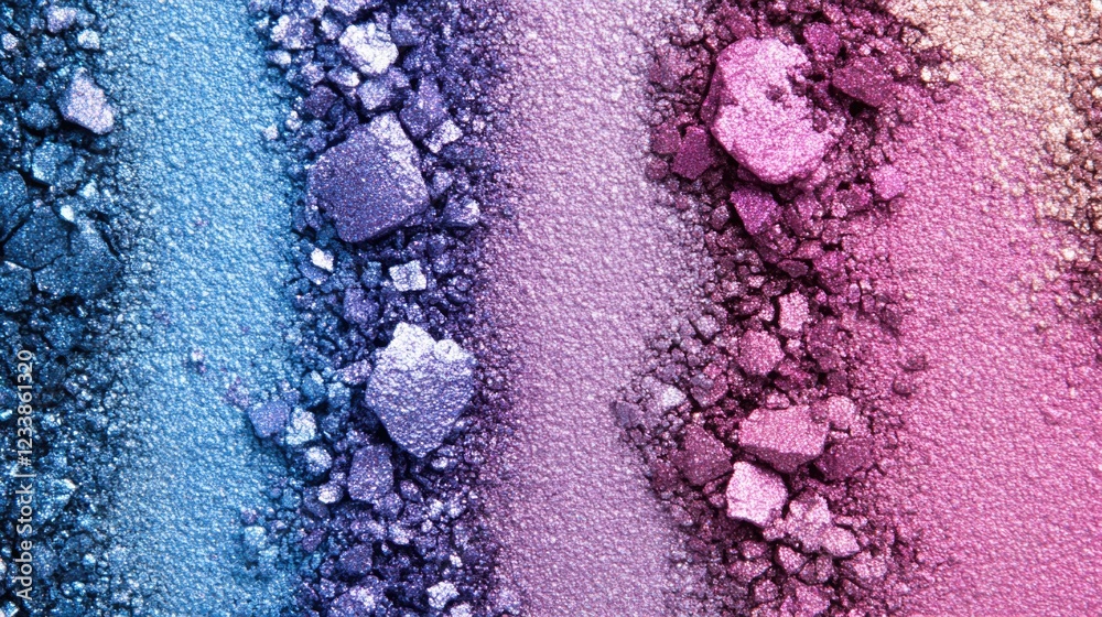 Poster vibrant crushed eyeshadow pigments texture in shades of blue and pink with blank space for text or g