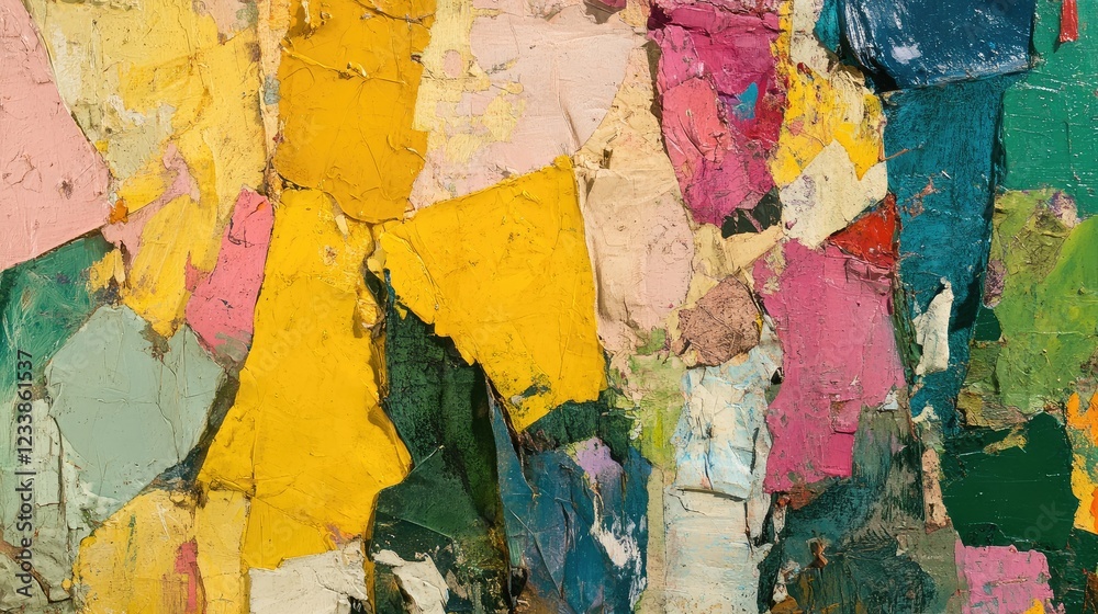 Poster colorful abstract texture composition in yellow pink green and blue segments evoking vibrancy and dy