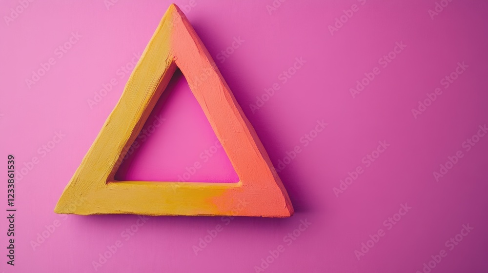 Poster Colorful clay triangle logo symbol on pink background with ample empty space for text or branding purposes.