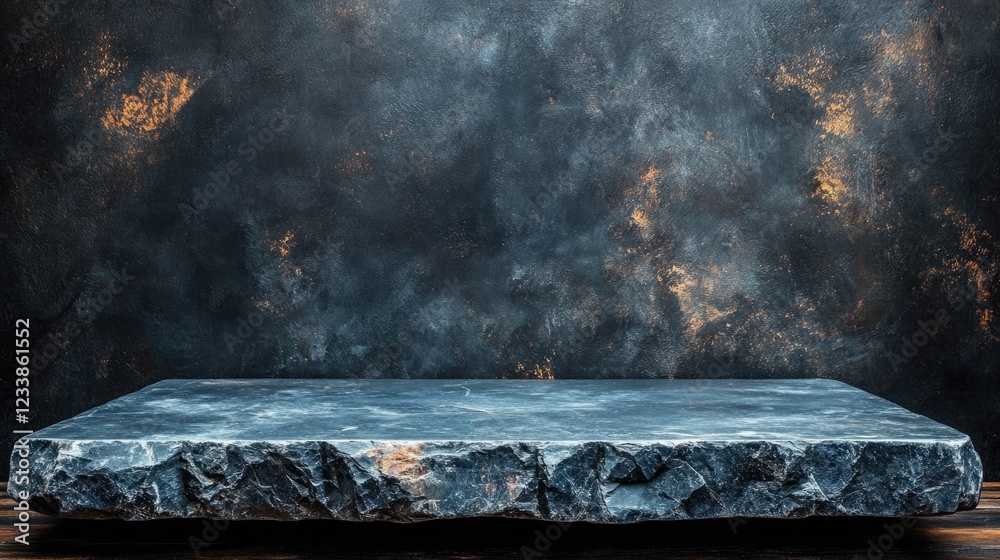 Leinwandbilder Empty granite countertop with textured marble background ideal for product display and creative presentations featuring dark tones and elegant design.