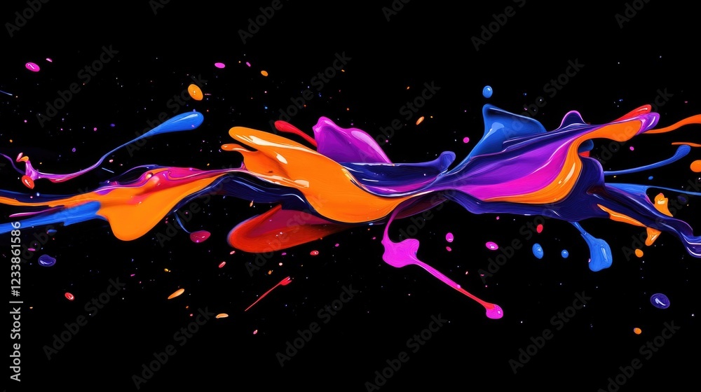 Poster Dynamic color splash explosion on black background showcasing artistic vibrancy with ample empty space for text insertion