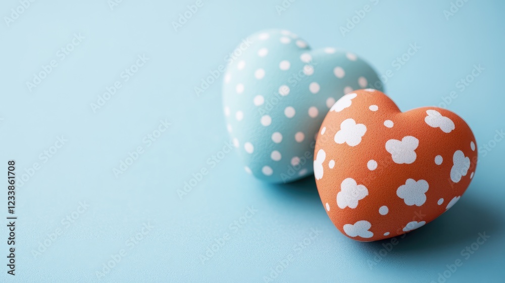 Aufkleber easter egg hearts in pastel colors on a blue background with empty space for text or design elements