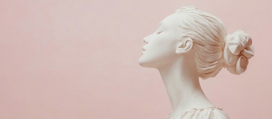 Minimalist portrait of Caucasian mannequin with soothing pastel background showcasing empty text space for design concepts.