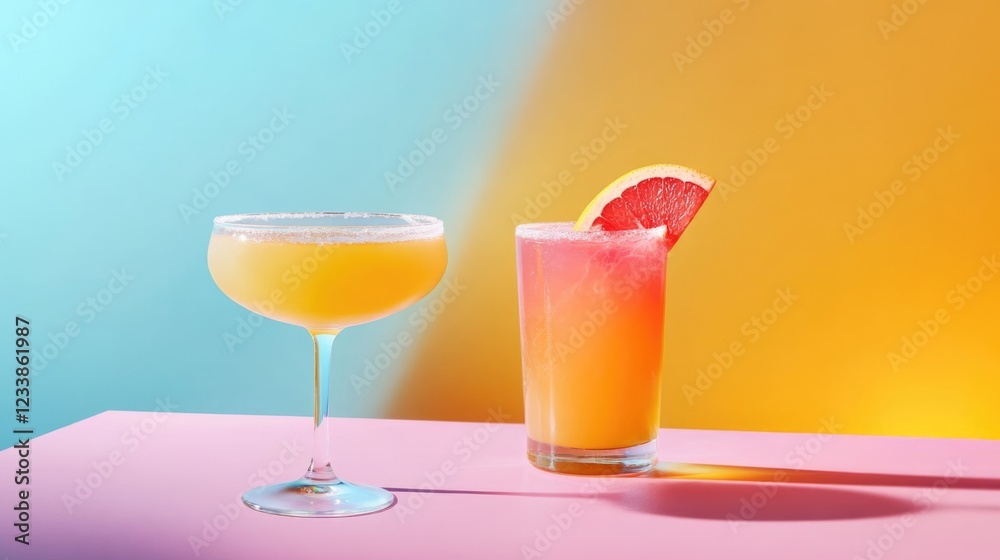 Poster Vibrant Cocktails on Colorful Background with Empty Copyspace for Text and Creative Visual Appeal