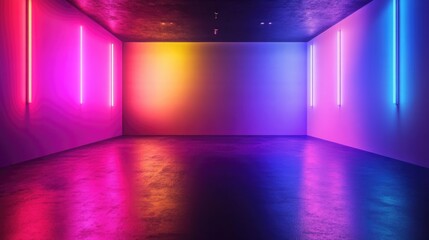 Modern Podcast Recording Studio with Vibrant Lighting and Empty Copy Space for Text or Branding