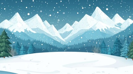 Obraz premium Serene Winter Alpine Landscape with Snow-Capped Peaks and Evergreen Trees Ideal for Text Overlays and Seasonal Promotions