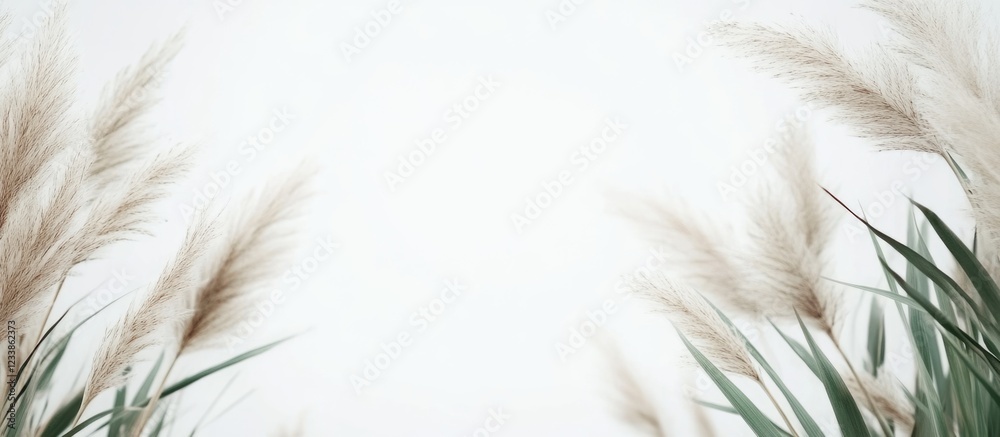 Poster Elegant Abstract Background Featuring Pampas Grass and Lush Greenery with Ample Blank Space for Text and Advertising Applications