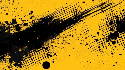 Black ink splash diagonal grunge texture yellow background design