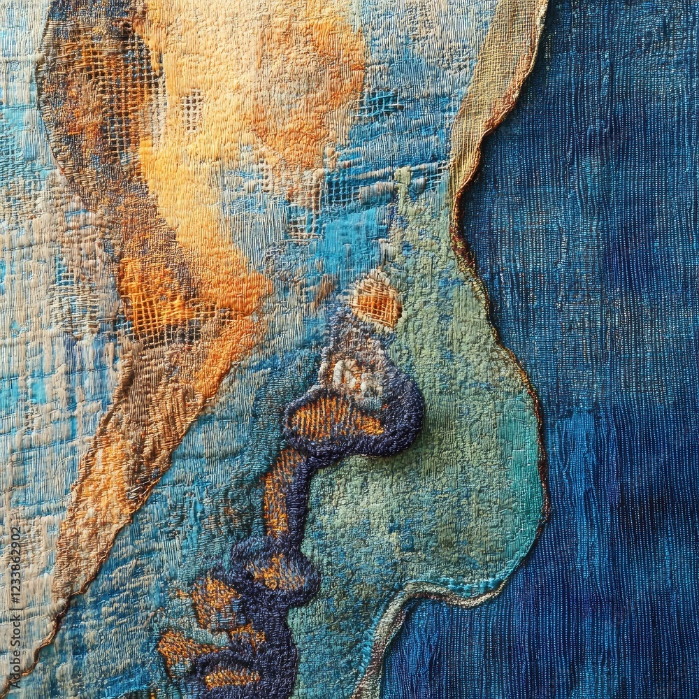 Poster Textured Abstract Tapestry Artwork Featuring Modern Jacquard Design Elements With Copyspace for Creative Use and Text Integration
