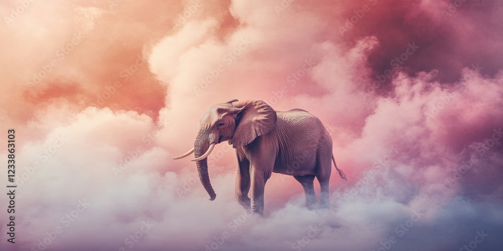 Aufkleber elegant elephant in a vibrant cloudy backdrop showcasing spring fashion in a contemporary surrealism