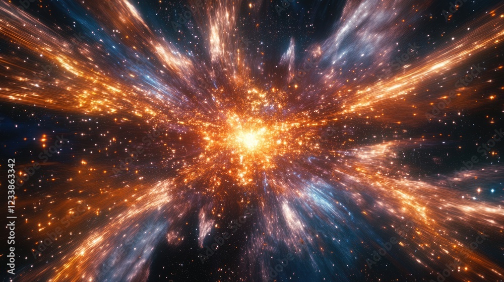 Poster Stunning Close-Up of a Dynamic Firework Burst in a Starry Night Sky with Ample Space for Text Integration