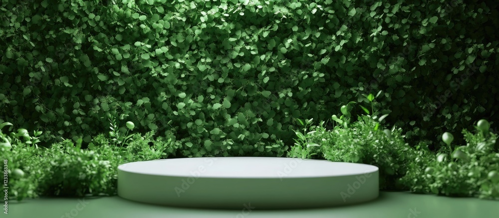Aufkleber green wall background featuring three dimensional podium display with copy space ideal for presentat