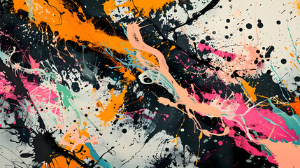Abstract splatter artwork with vibrant colors and dynamic brushstrokes.